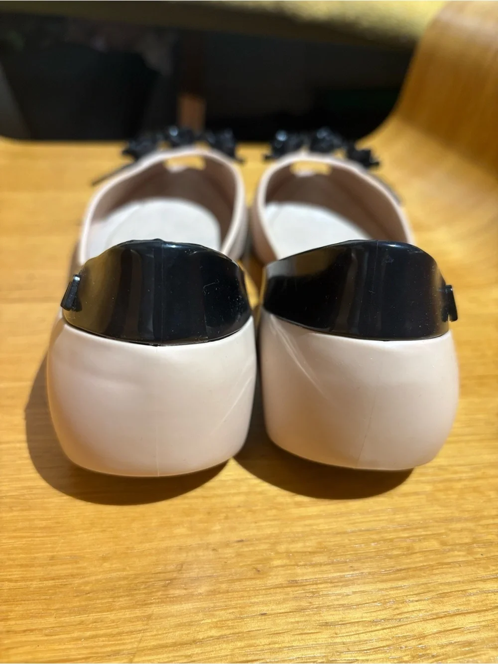 Melissa + Alexandre Herchcovitch Flower Queen Peep-Toe Flats, Beige/Black, size9
